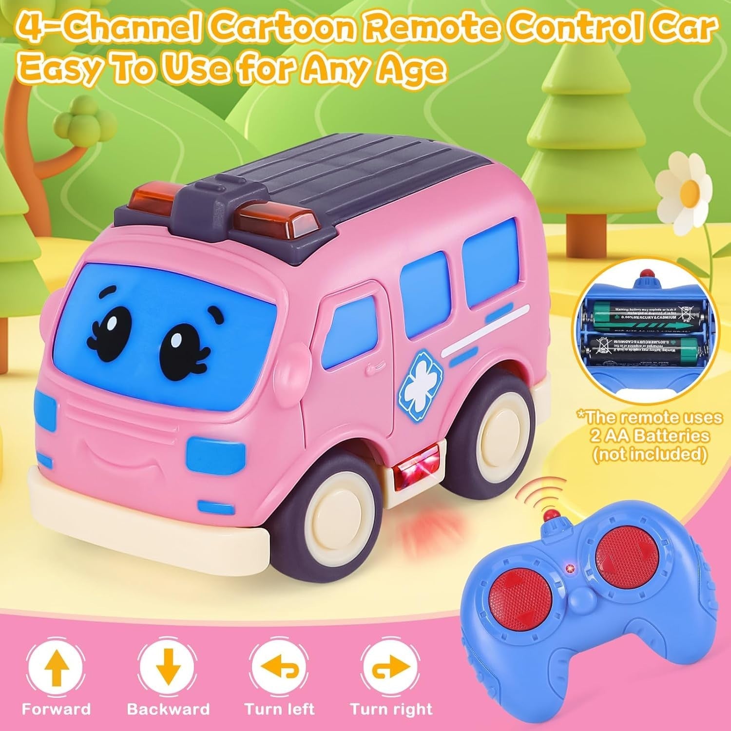 Cartoon RC Ambulance 2.4GHz Remote Control Car Toy for Girls Age 1–3 Pink