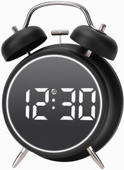 Digital Twin Bell Alarm Clock Loud Wake Up LED Night Light Heavy Sleepers