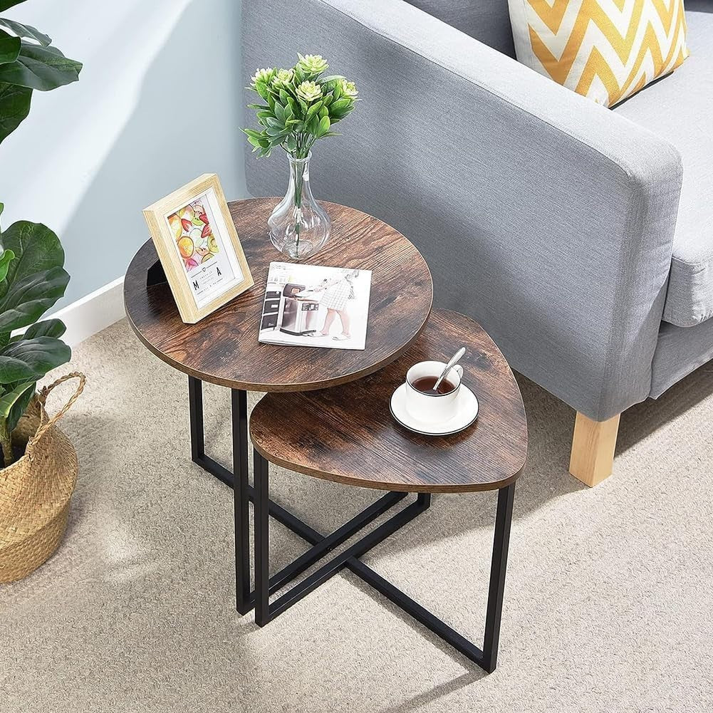 Nest of 2 Round Triangle Coffee Tables Set, Small Space Side End Table Stackable
