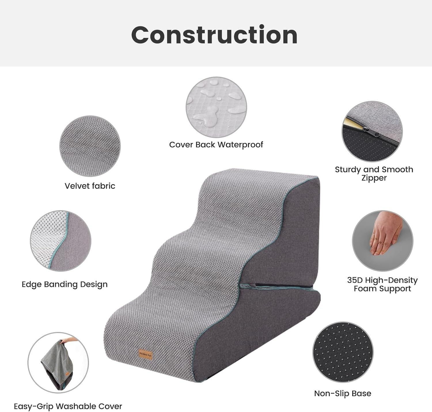 Large Adjustable 3 Step Dog Stairs Pet Ramp Non Slip Grey