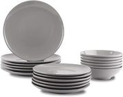 18pc Stoneware Dinnerware Set Grey Plates Bowls Service for 6