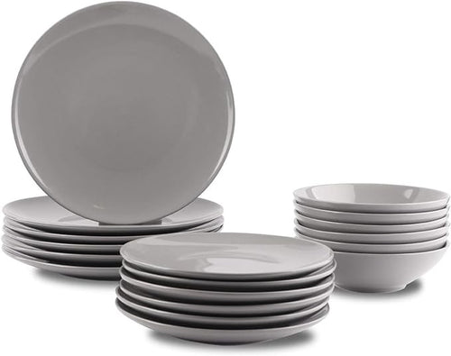 18pc Stoneware Dinnerware Set Grey Plates Bowls Service for 6