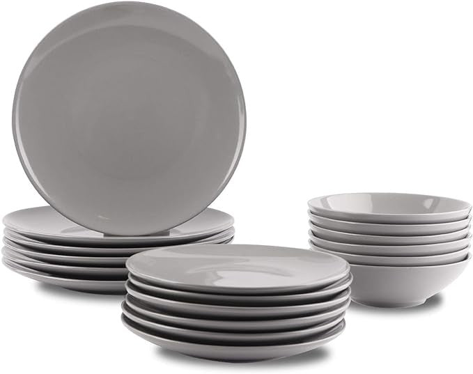 18pc Stoneware Dinnerware Set Grey Plates Bowls Service for 6