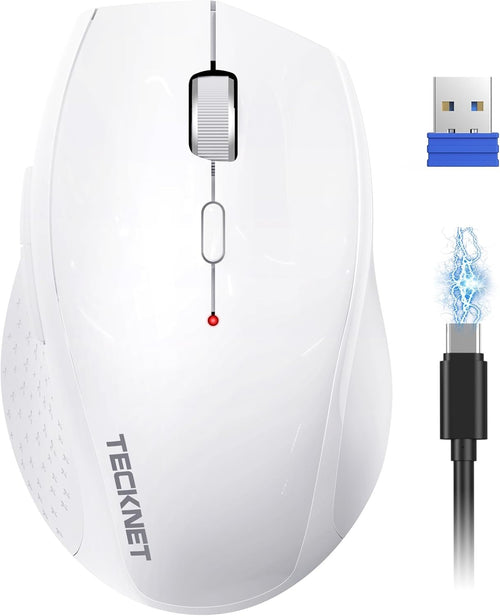 White Rechargeable Wireless Mouse 6400 DPI Silent Ergonomic USB for Laptop PC