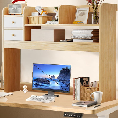 36.6" Wooden Desk Hutch Shelf | 4-Tier Desktop Bookshelf Organizer for Office