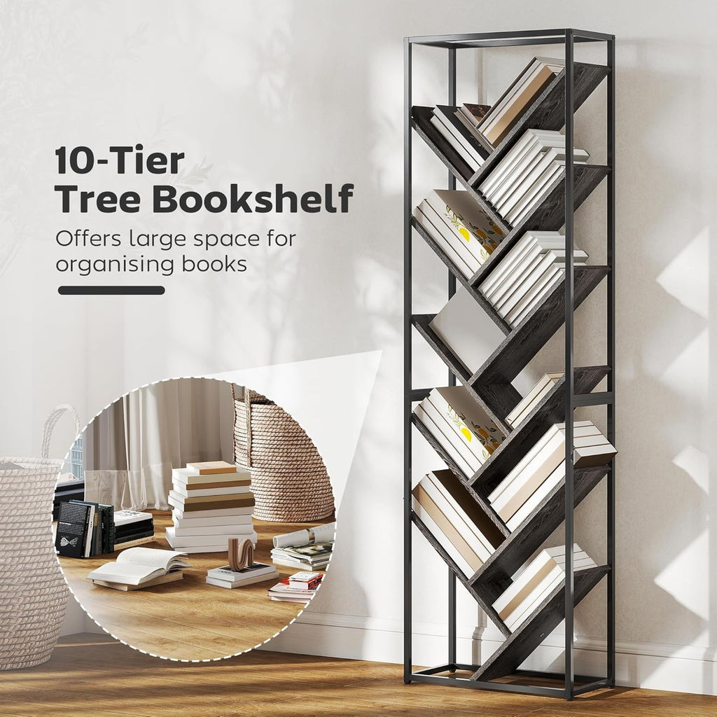 10-Tier Tree Bookshelf Industrial Tall Bookcase Display Unit for Living Room Off