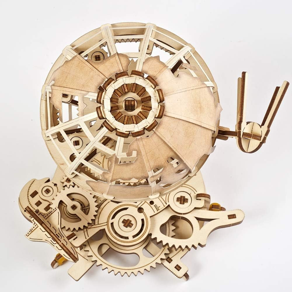 3D Wooden Earth Globe Puzzle Kit with Rotating Satellites - 184 Pieces