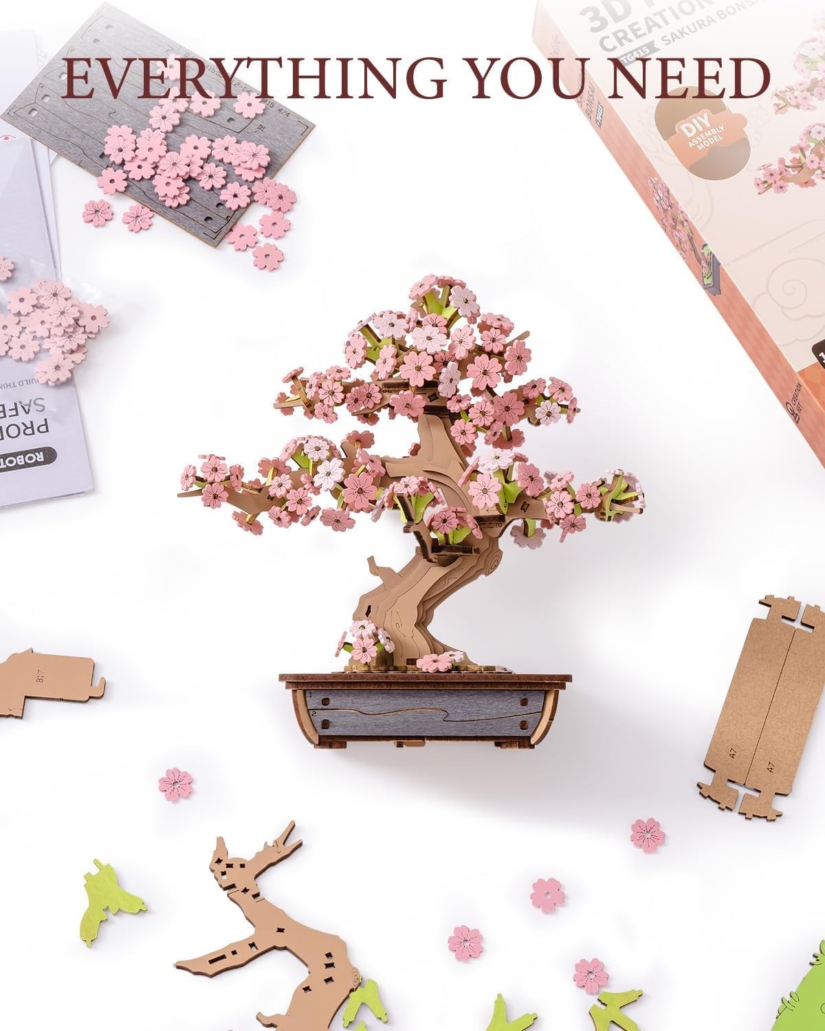 3D Wooden Sakura Bonsai Puzzle Kit - DIY Home Decor, Hand-Eye Skill Toy