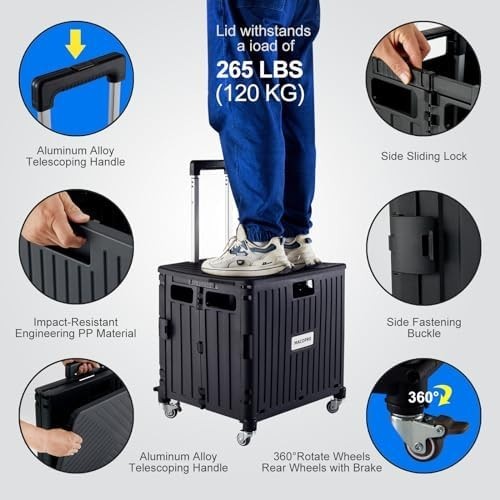 Folding Utility Trolley on Wheels Collapsible Cart All-Terrain 110lb Capacity