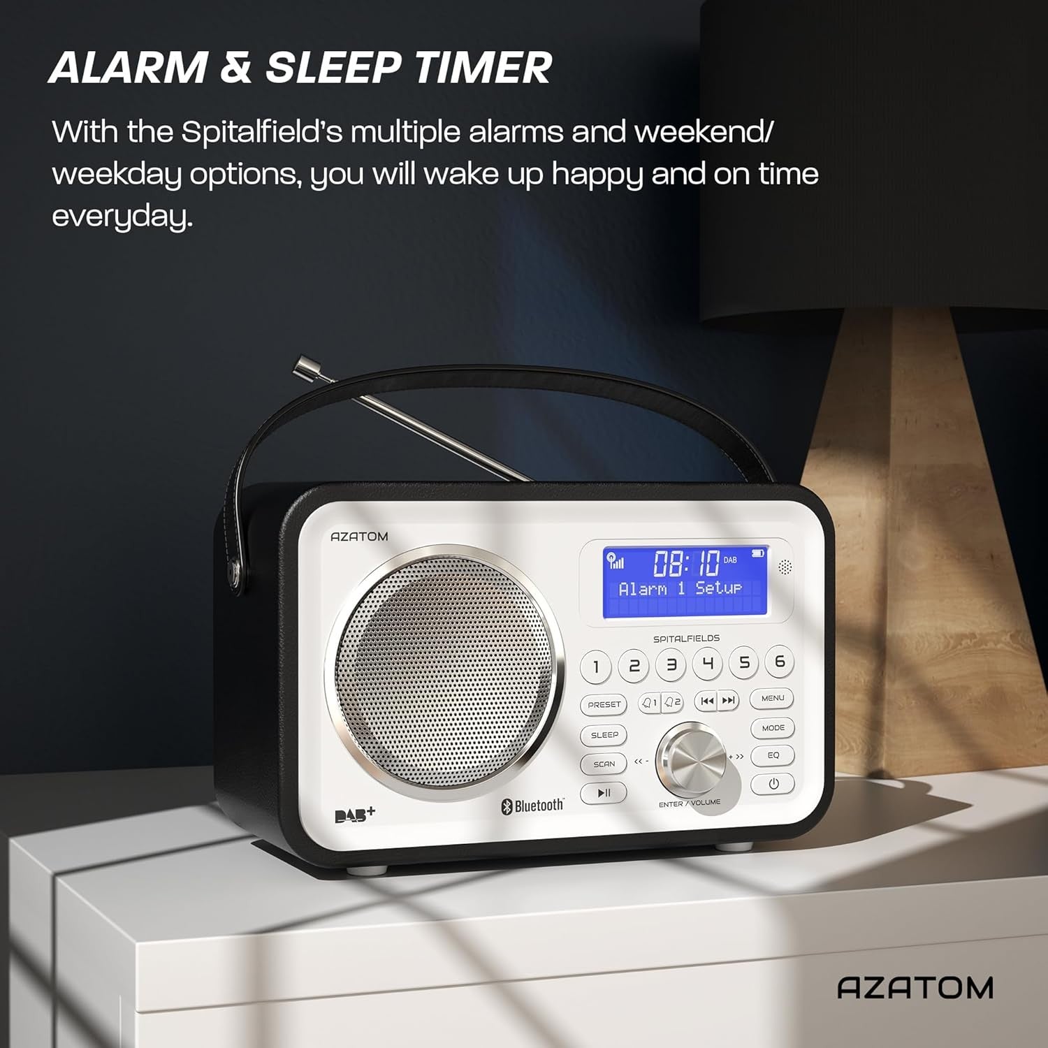 Black Portable DAB DAB+ FM Digital Radio Bluetooth Rechargeable Dual Alarm