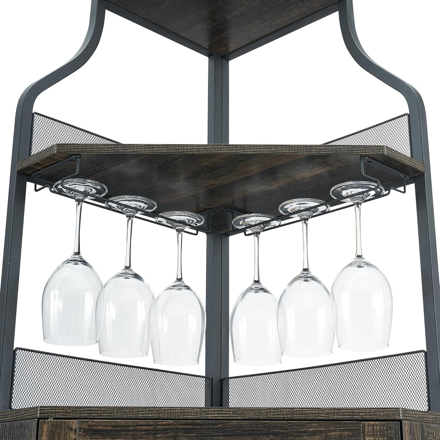 Tall Corner Bar Cabinet with Wine Rack & Glass Holder, 5-Tier Liquor Storage