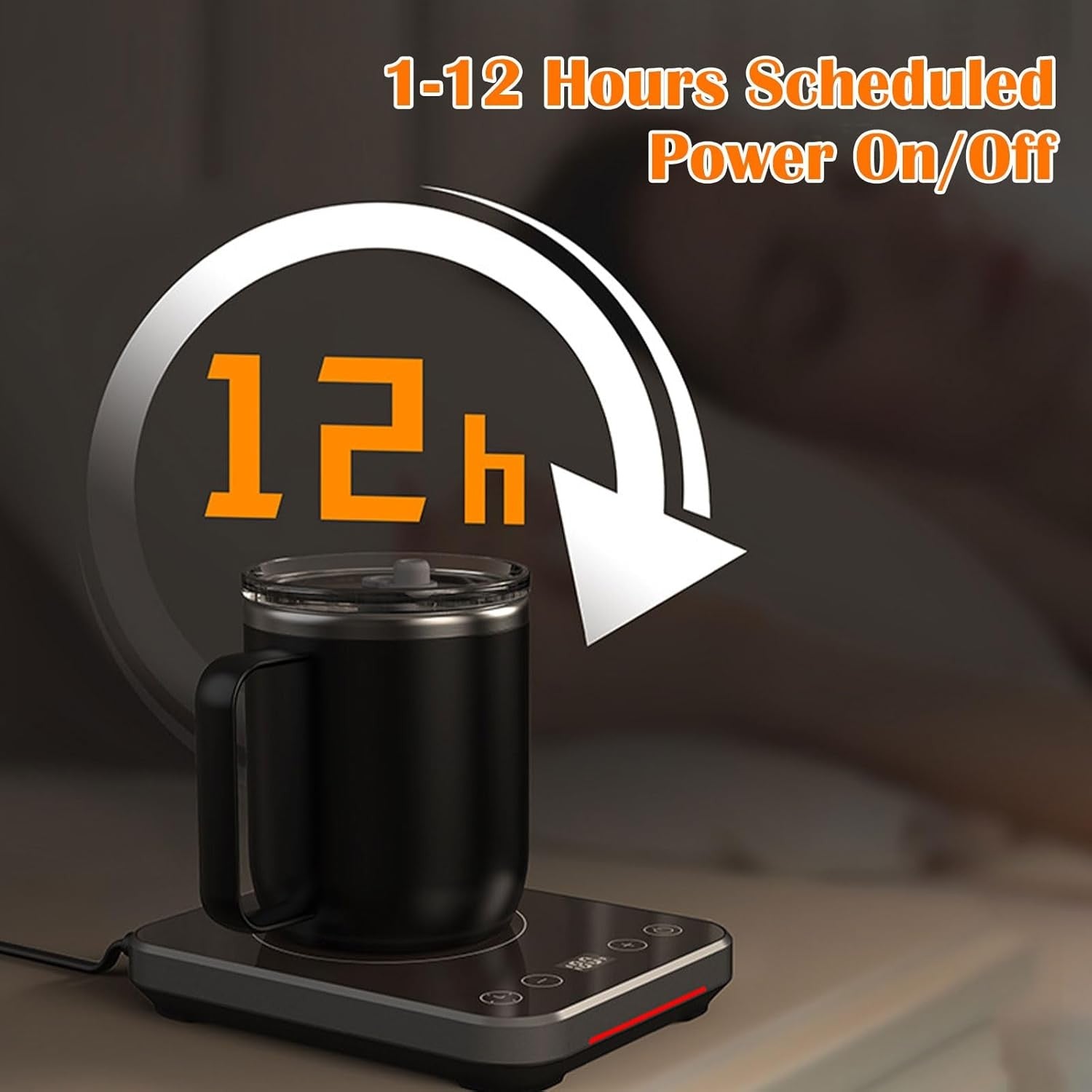 Coffee Mug Warmer Grey 6 Temp Settings 12H Timer Heater