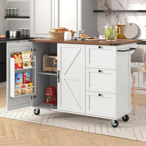 Kitchen Island on Wheels Storage Trolley with Extendable Tabletop & Drawers