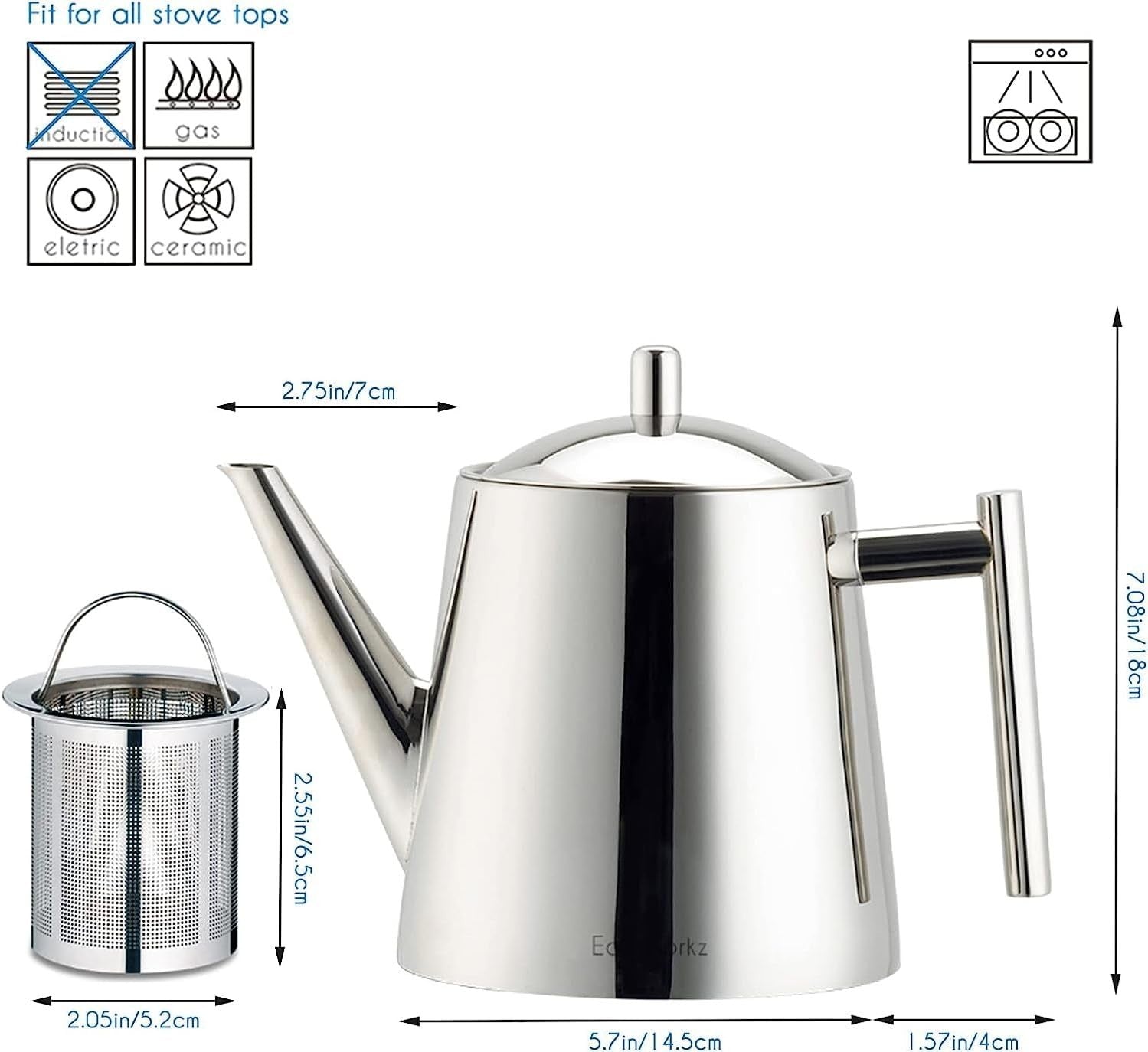 Stainless Steel Tea Pot 1500ml Removable Infuser Loose Leaf Herbal Tea