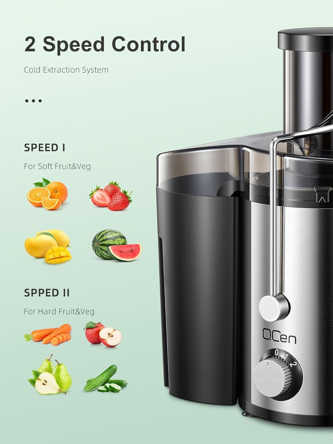 800W Centrifugal Juicer 76mm Wide Chute Whole Fruit 2 Speed Steel Easy Clean