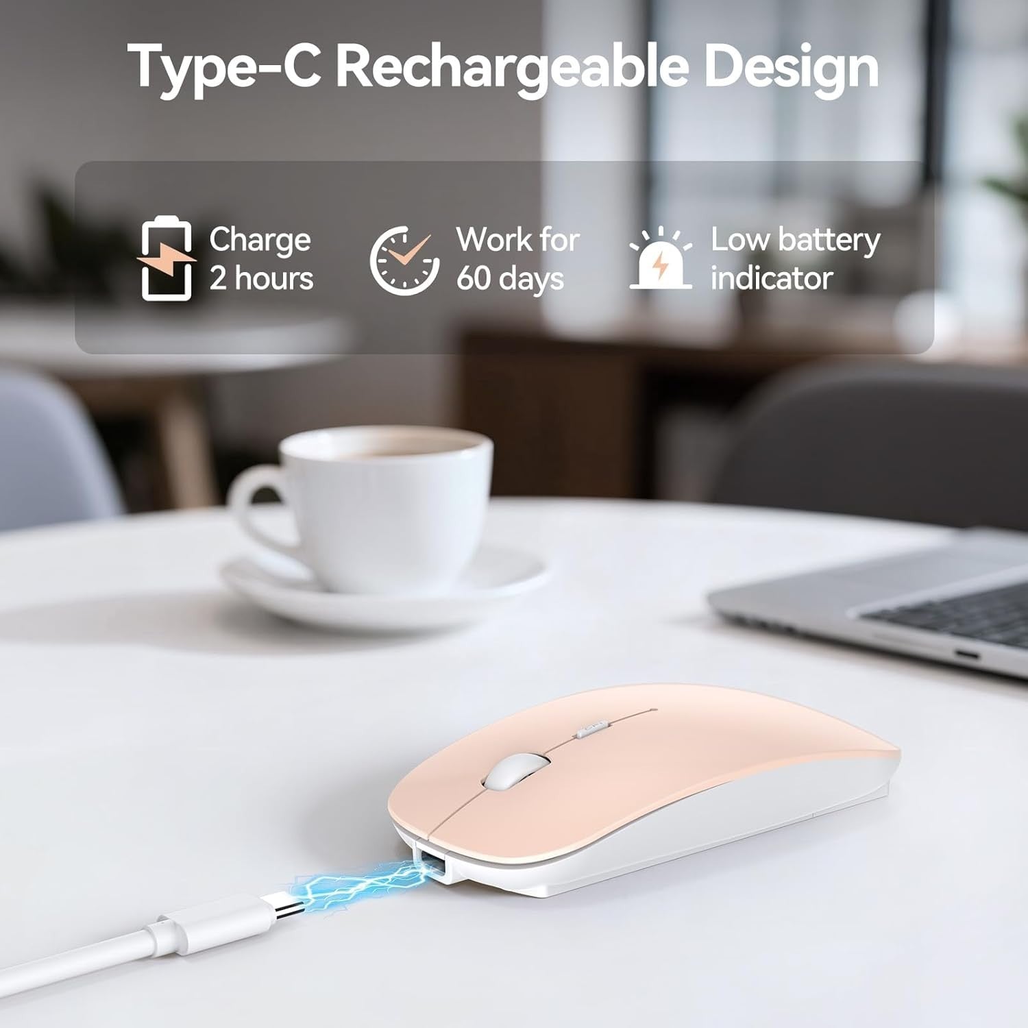 Rechargeable Bluetooth Mouse 4800 DPI Slim Silent USB-C Wireless