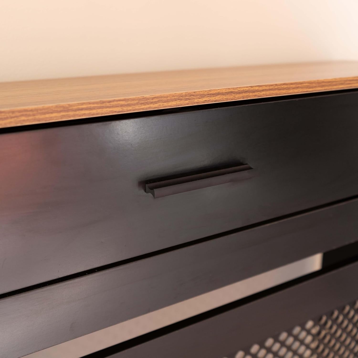 lack Radiator Cover with Drawer Diamond Slat W78xH96cm Modern Wooden Cabinet