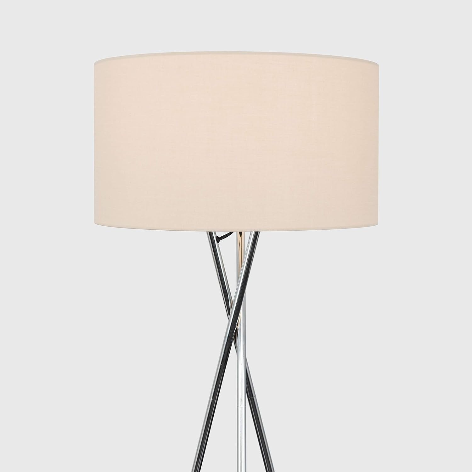Modern Chrome Tripod Floor Lamp Beige Shade Tall Living Room Bedroom Light