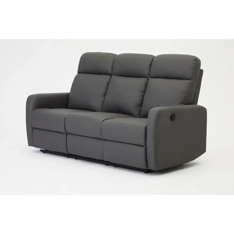 3 Seater Electric Recliner Sofa Grey Faux Leather Lounge Seat Lumbar Support