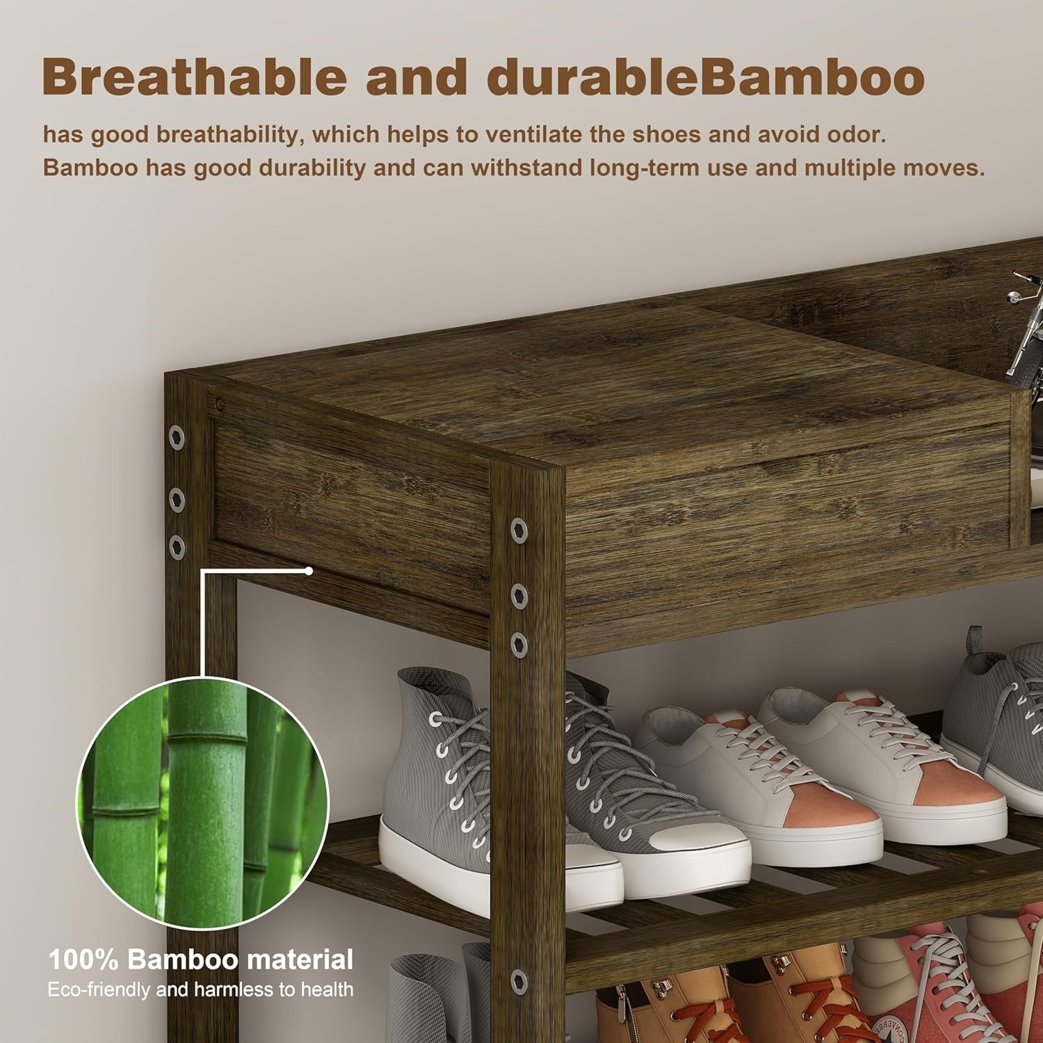 6 Tier Bamboo Shoe Rack Storage Shelf – Tall Tea Brown Entryway Unit