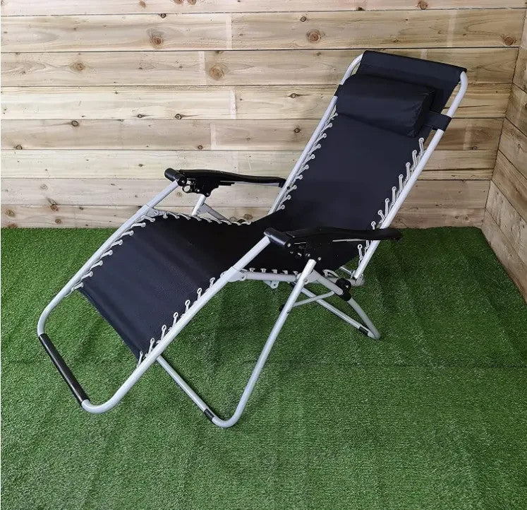 Adjustable Garden Gravity Recliner Chair Sun Lounger Black Silver 120kg