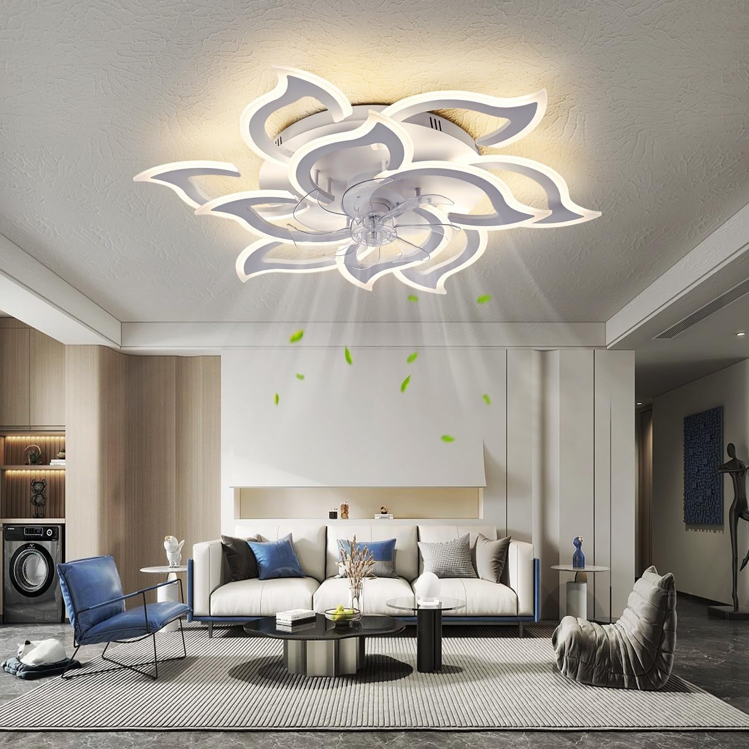 ChenSolara 90cm LED Ceiling Fan Light 6 Speeds Dimmable Remote White