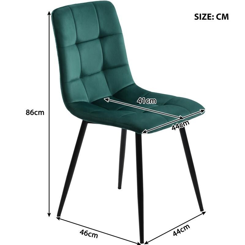 Set of 4 Dark Green Velvet Dining Chairs – Modern Padded Seat, Metal Legs