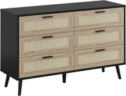 Black Rattan Chest of Drawers 6 Drawer Storage Cabinet for Bedroom