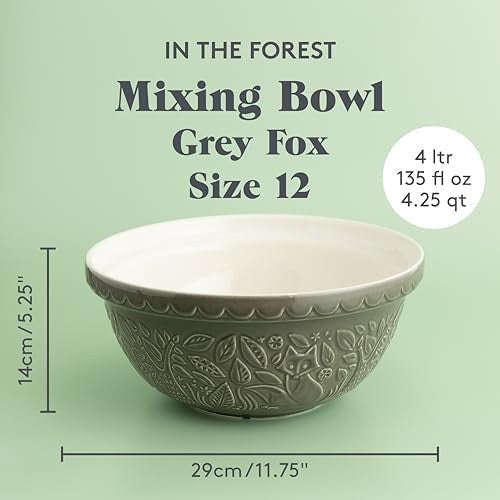 4.5L Grey Fox Mixing Bowl 29cm Ceramic Bread Cake Dough Pastry