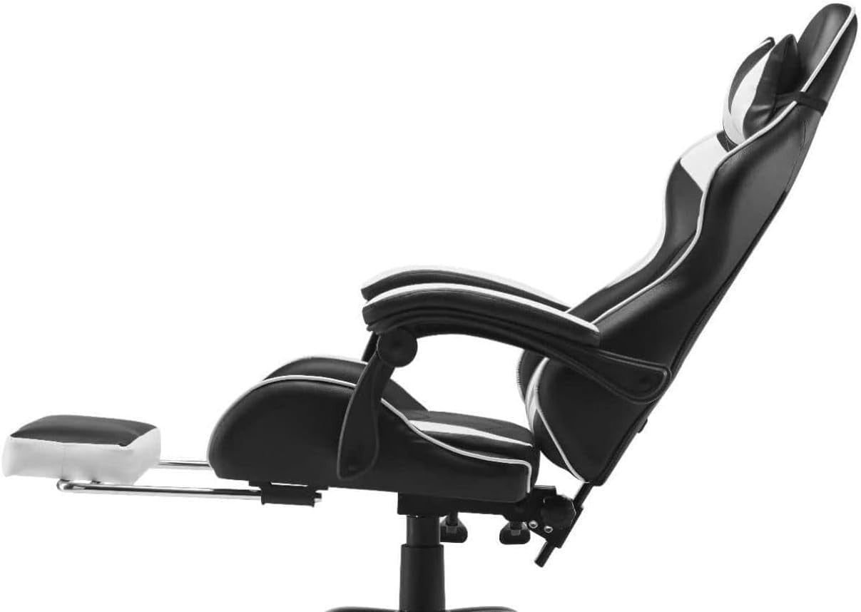 Gaming Chair Ergonomic Reclining Office Chair w/ Footrest Adjustable Height Blac