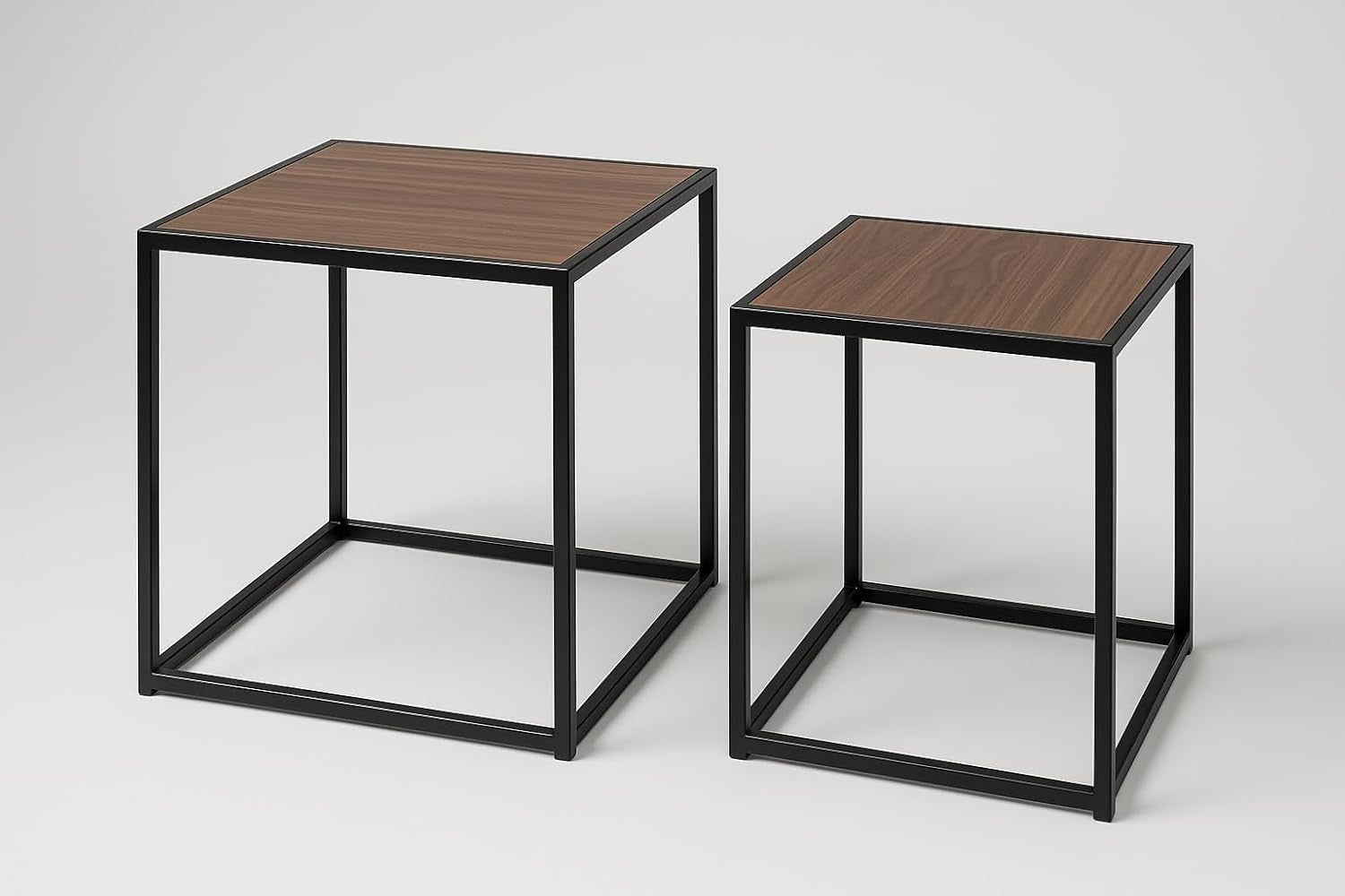 Space-Saving Nesting End Tables Set of 2 Rustic Wood Metal Side Coffee Table