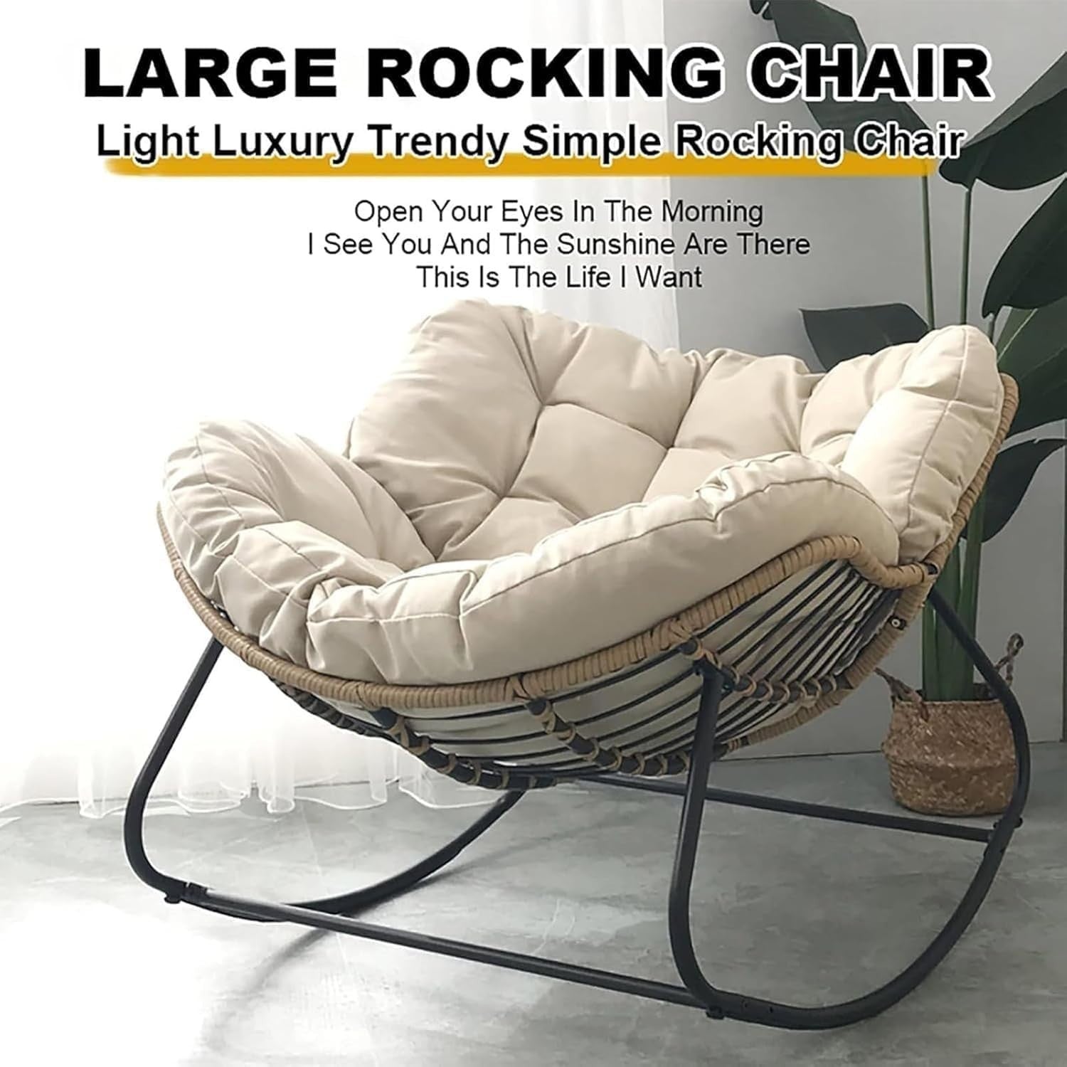 Oversized Rocking Chair with Footstool, Soft Thick Cushion, Comfy Lounge Seat