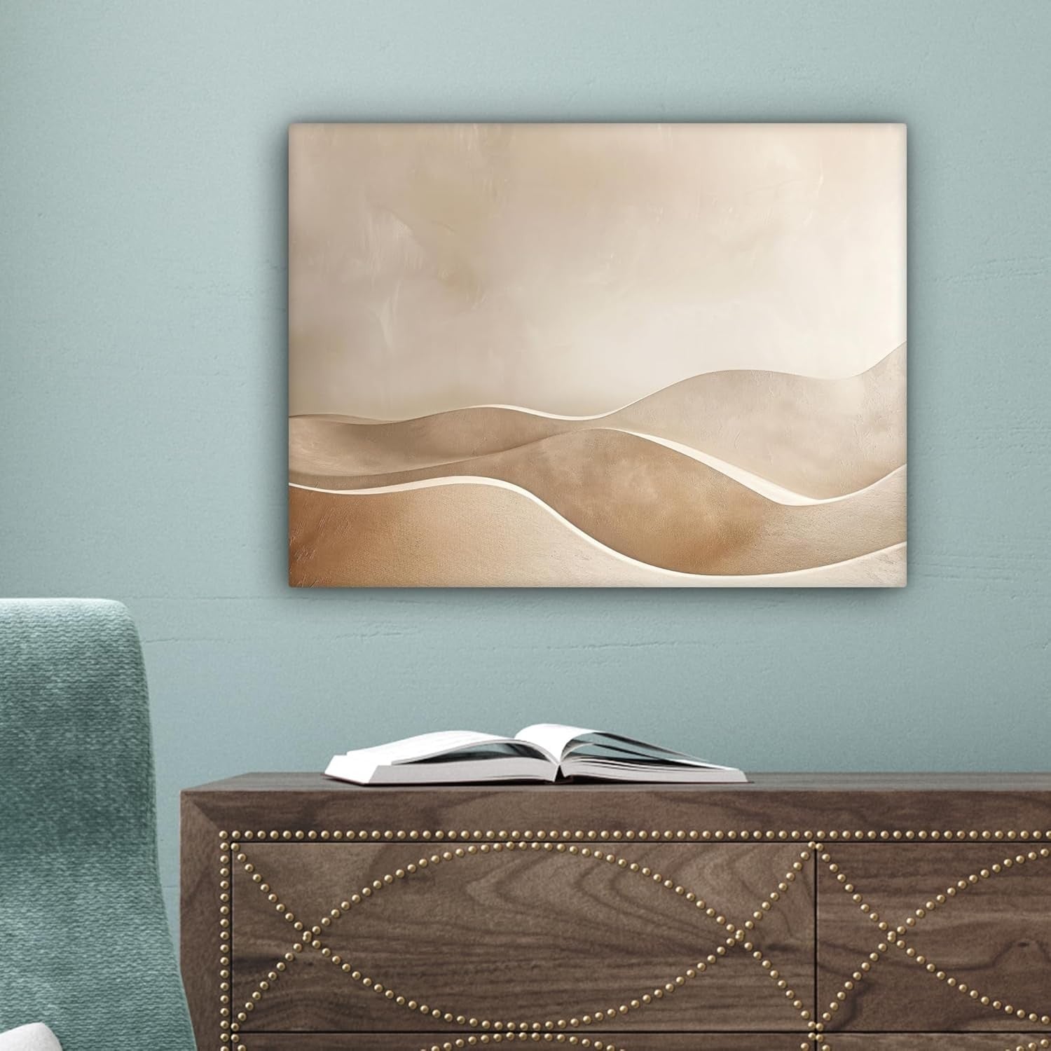Beige Abstract Canvas Wall Art 40x30cm Framed Modern Hills Print