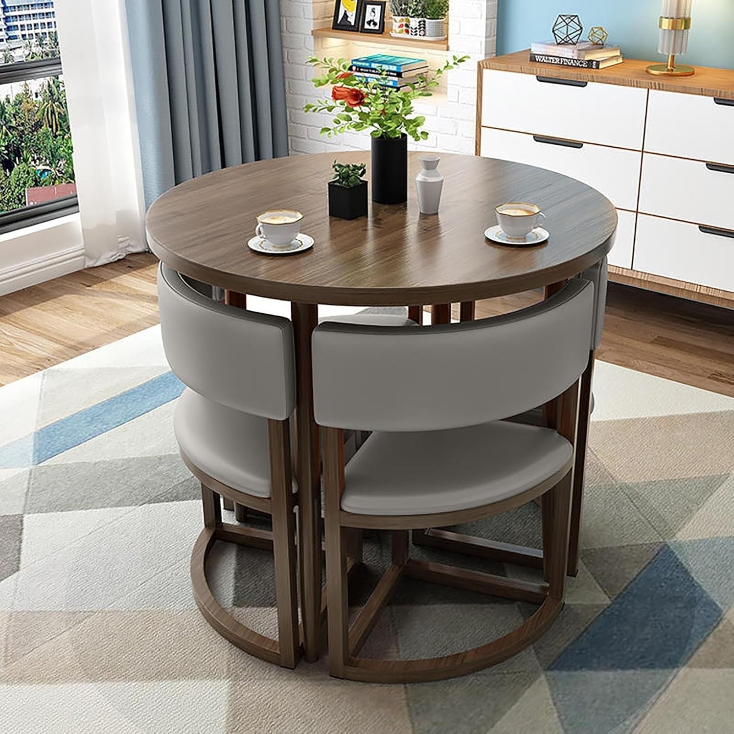 80cm Leather Office Table & Chair Set – Compact Round Meeting Set for 4