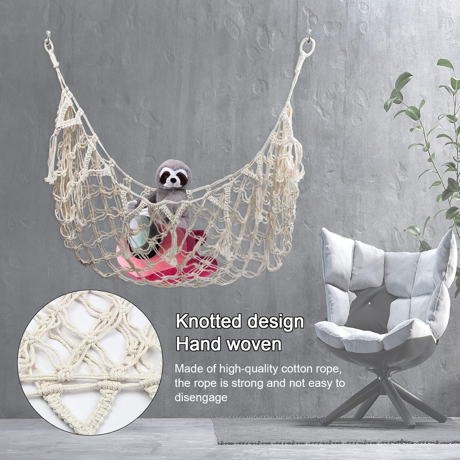 Large Macrame Toy Hammock – Stuffed Animal Storage Net – Boho Nursery Organizer