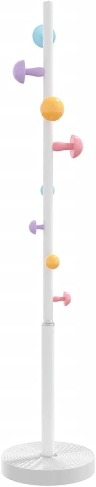 White Metal Coat Rack Stand 8 Hooks Powder Coated Iron Hallway Organizer