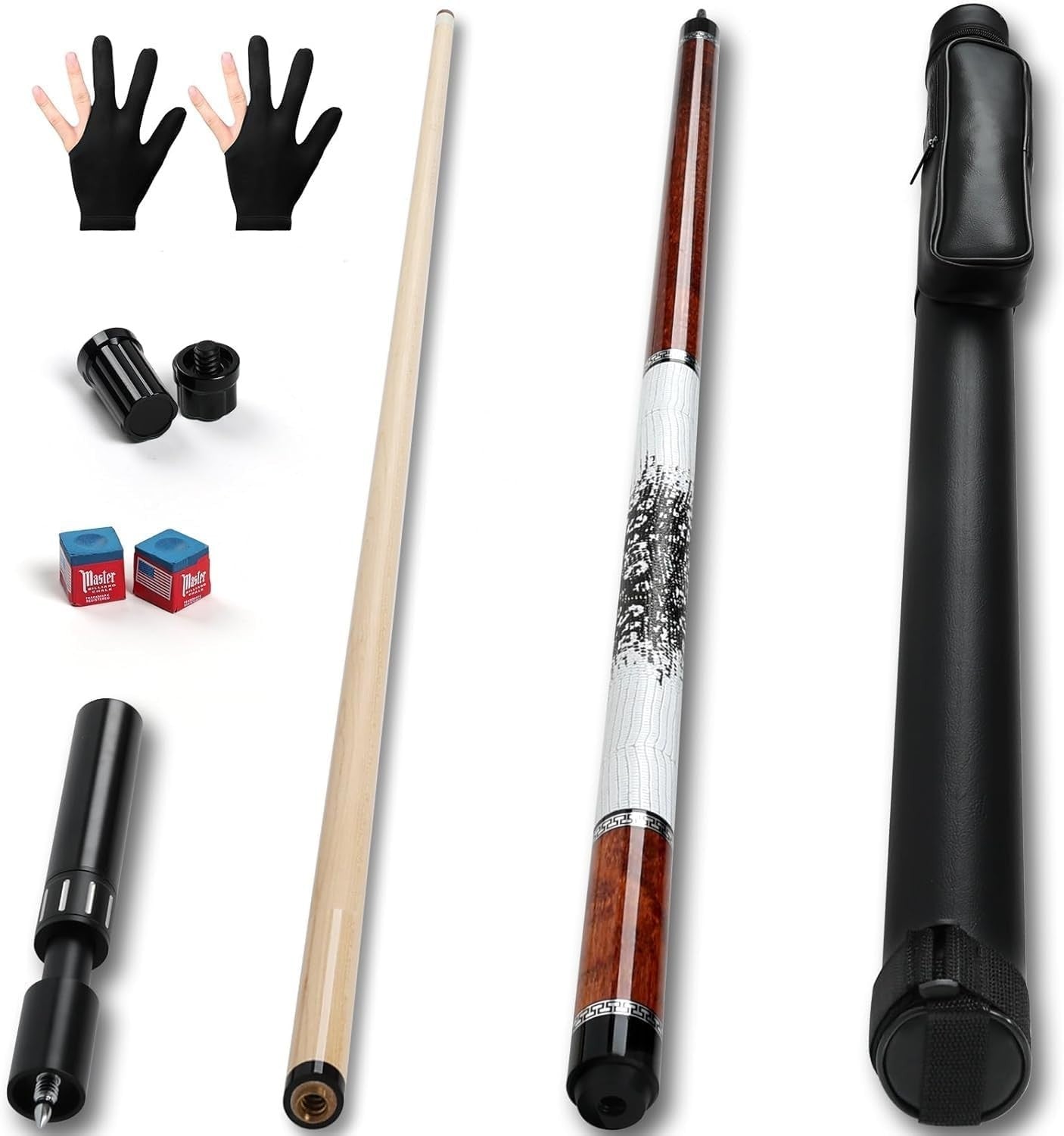 58in Pool Cue 13mm Tip Canadian Maple 20oz With Extension Case & Glove
