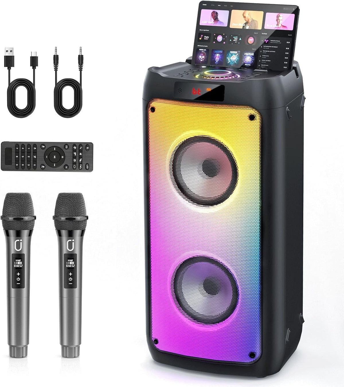 Portable Karaoke Machine 2 Wireless Bluetooth PA Speaker LED