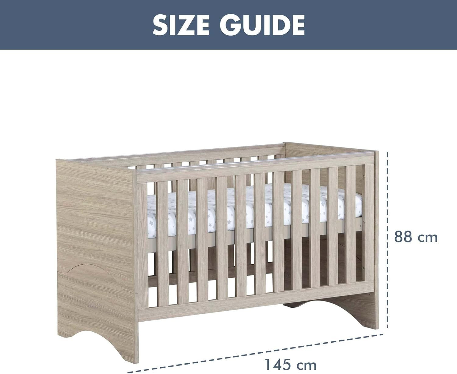 Convertible Baby Cot Bed Toddler Bed Adjustable Mattress Height Oak