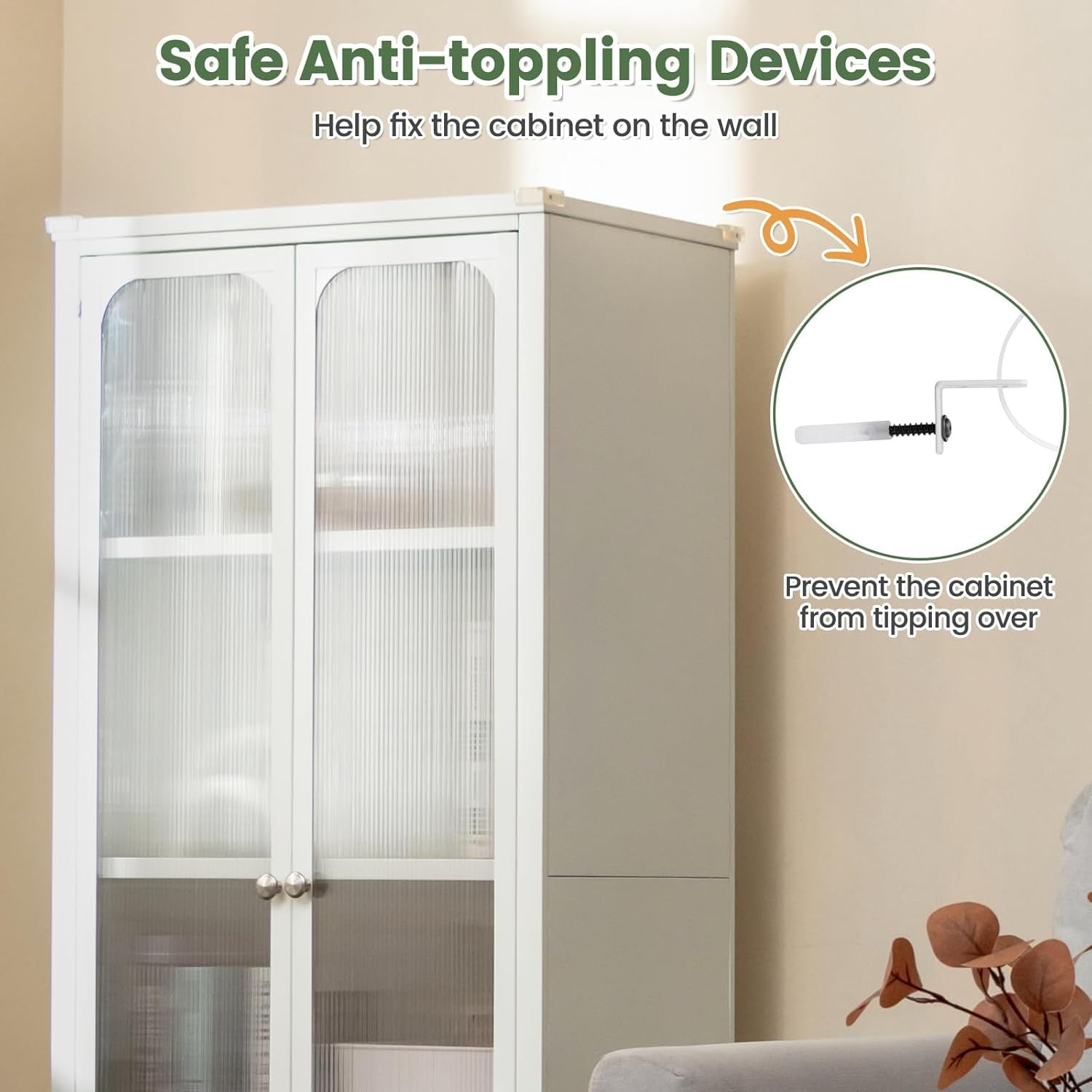 White Metal Storage Cabinet with Translucent Doors, Adjustable Shelves & Wheels