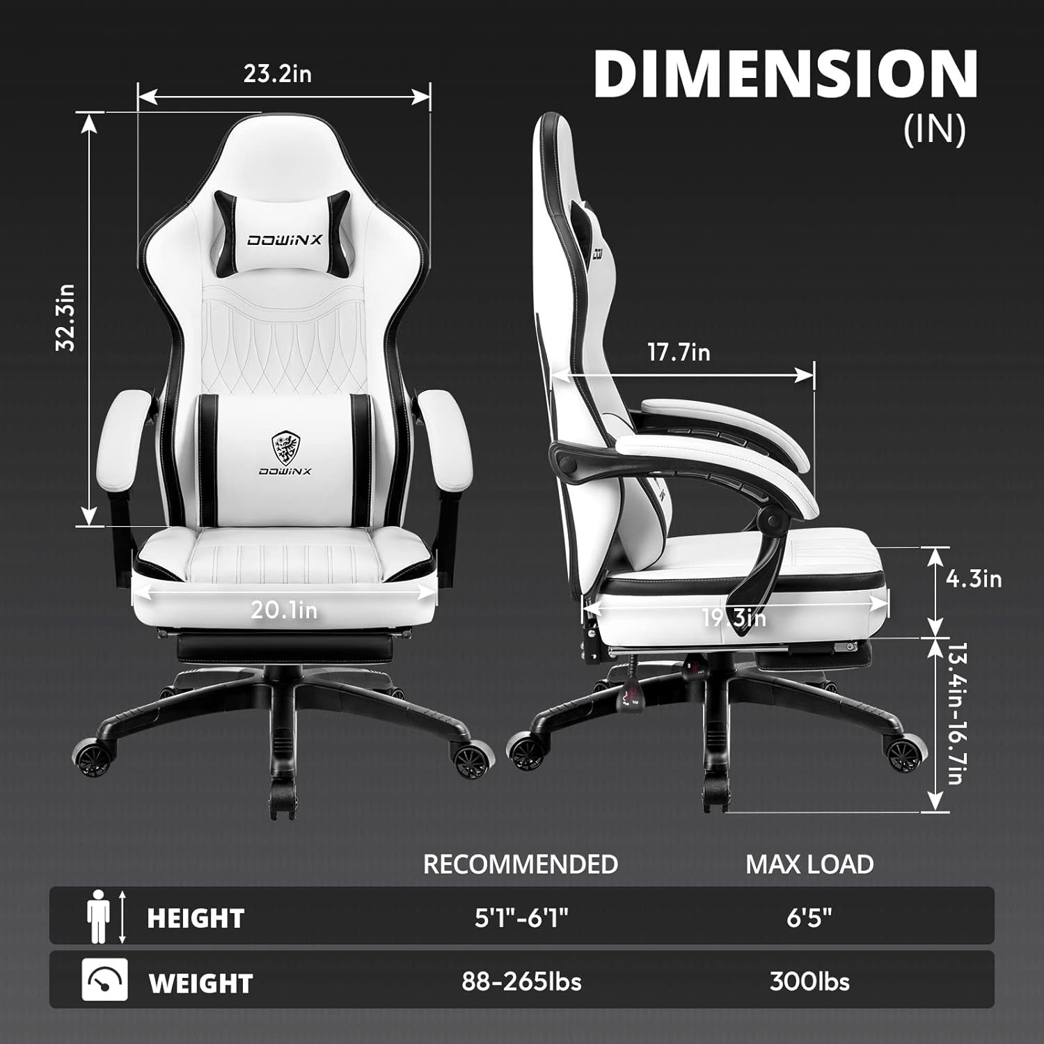 Gaming Chair Pocket Spring Cushion Massage Lumbar Footrest B&W