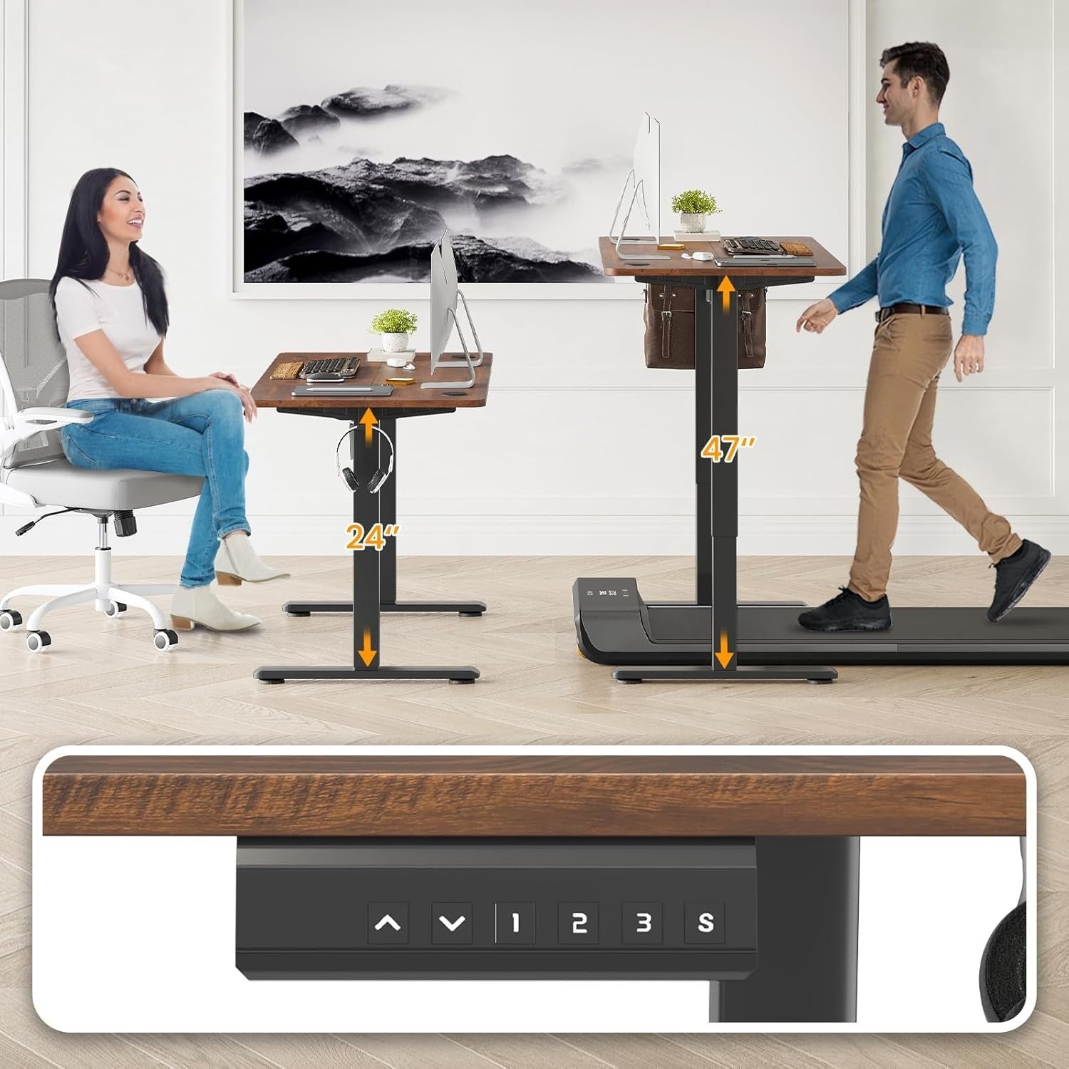 Reddish Brown Electric Standing Desk 140x60cm Adjustable Sit Stand Table