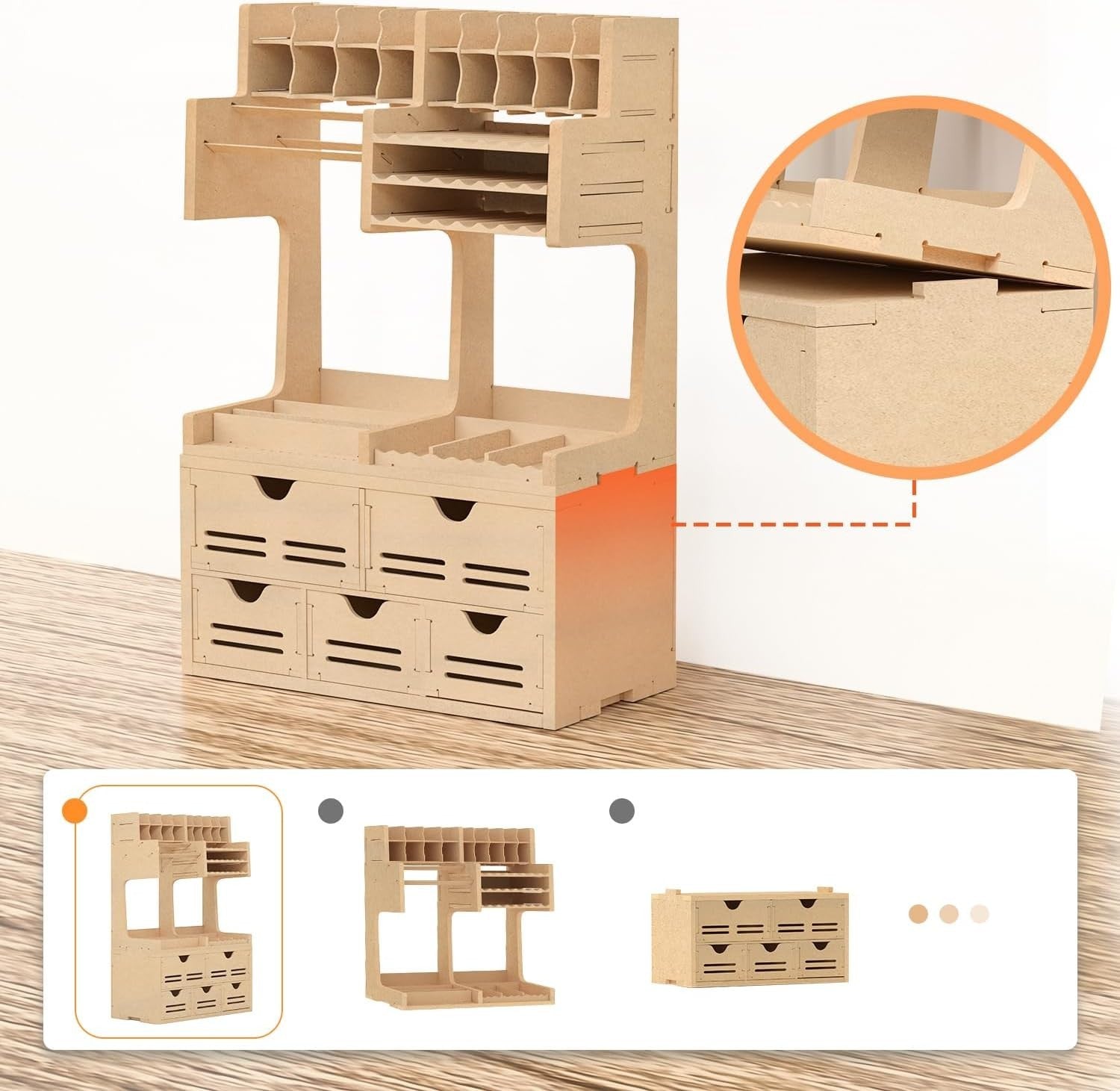 Adjustable Tabletop Paint Tool Rack 5-Compartment MDF 35.5D x 35.5W x 35.5H cm