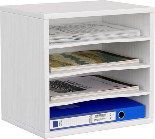 4 Tier A4 Desk File Organizer Wooden Paper Tray Office Magazine Rack White