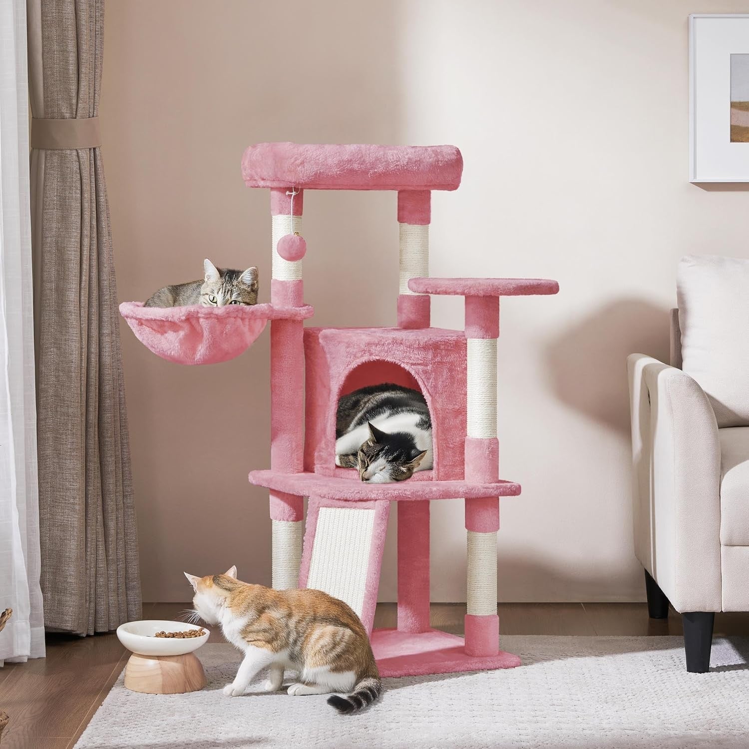Cat Tree 107cm Climbing Tower Scratching Posts Condo Basket Indoor Cats