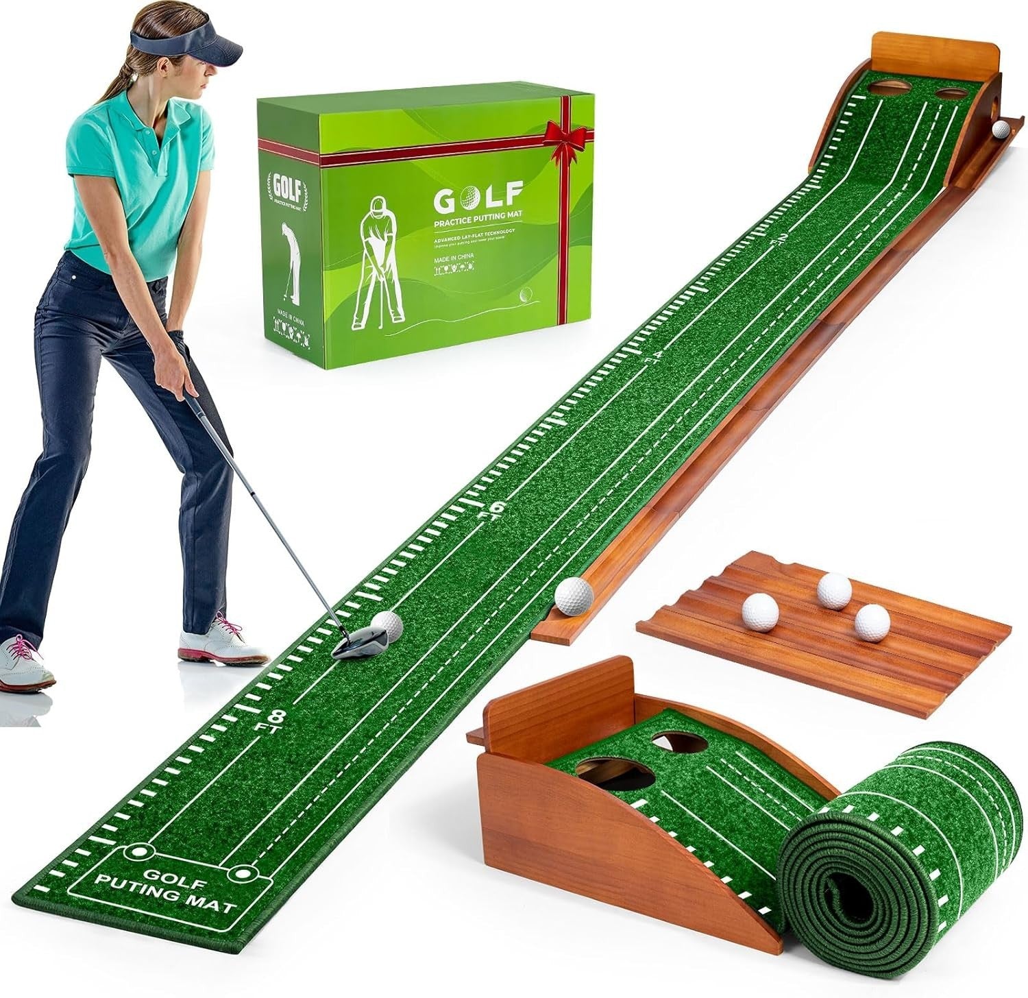 Indoor Golf Putting Mat Trainer Automatic Ball Return Practice Set