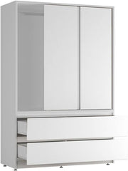 White Sliding Door Wardrobe with 4 Drawers & Hanging Rail – Space Saving