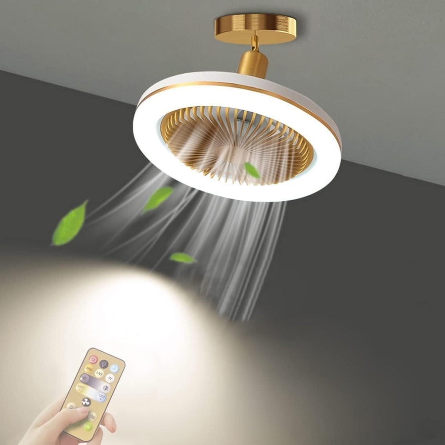 WRMING Quiet Ceiling Fan with Light 30W, Gold, Dimmable, Remote, 3 Speeds