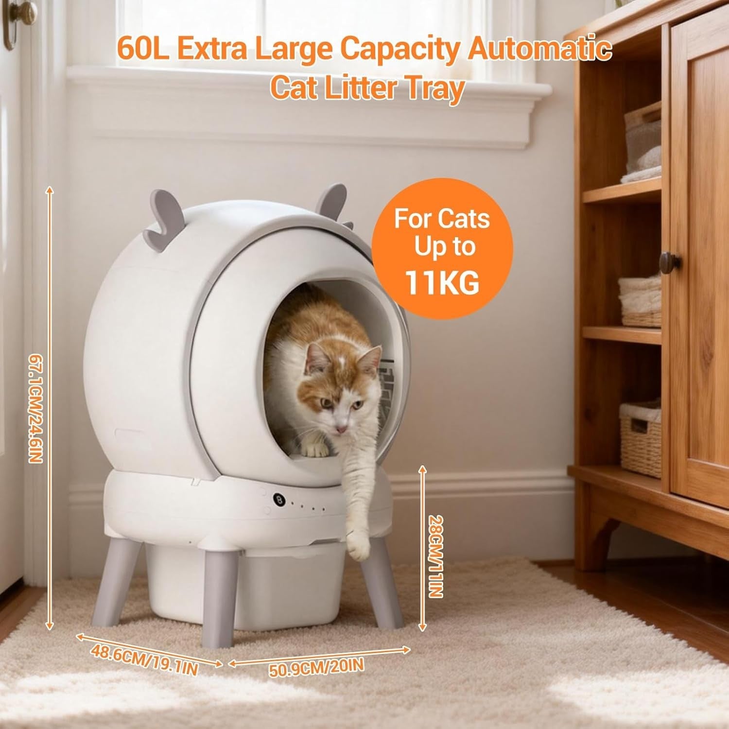 Self Cleaning Cat Litter Box APP Control 65L Auto Multi Cat Toilet