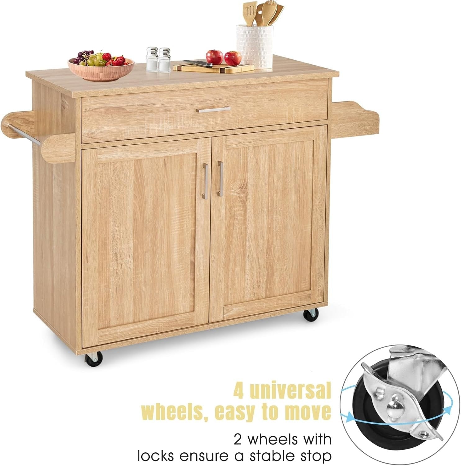 Kitchen Island Cart with Drawer, Adjustable Shelf & Towel Rack, Natural 40x116x8